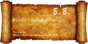 Biró Balabán névjegykártya